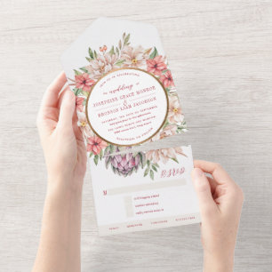 Tropical Island Pastel Floral Wedding All In One I All In One Invitation
