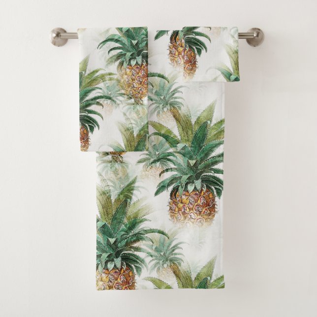 Tropical Island Pineapple Aloha Vacation House Bath Towel Set (Insitu)