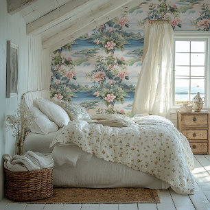 Tropical Island Pink Chinoiserie Style Wallpaper Wallpaper