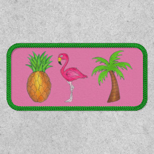 Tropical Island Pink Flamingo Palm Tree Pineapple Patch