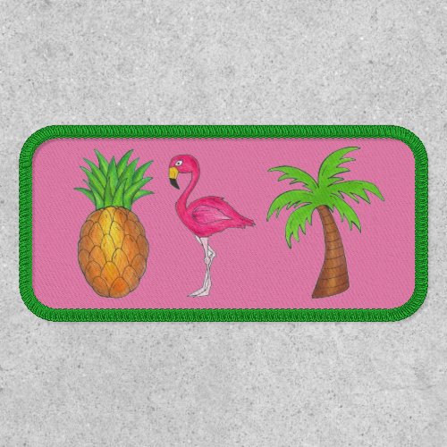 Tropical Island Pink Flamingo Palm Tree Pineapple Patch