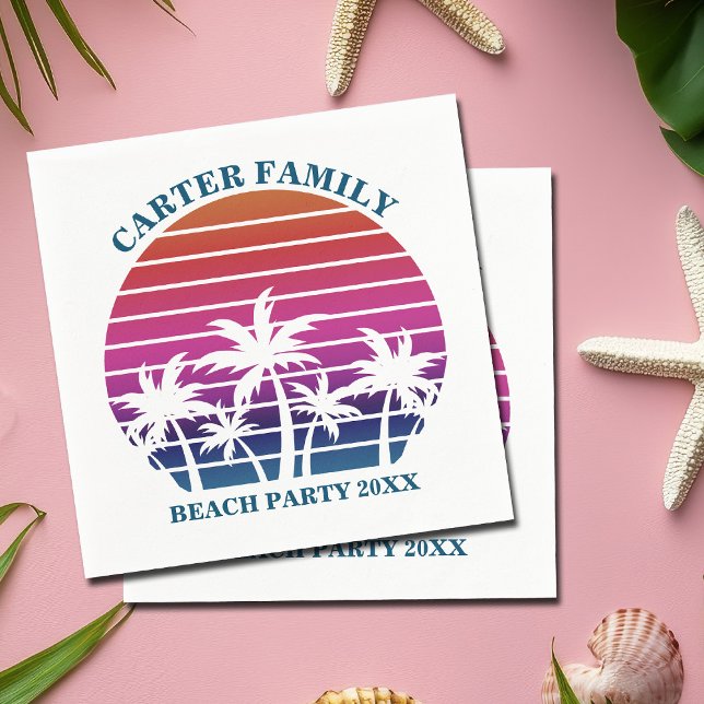 Tropical Island Pink Palm Tree Custom Beach Party Napkins (Creator Uploaded)
