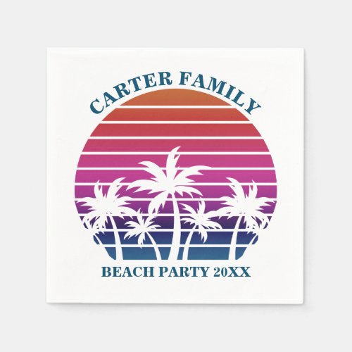 Tropical Island Pink Palm Tree Custom Beach Party Napkins