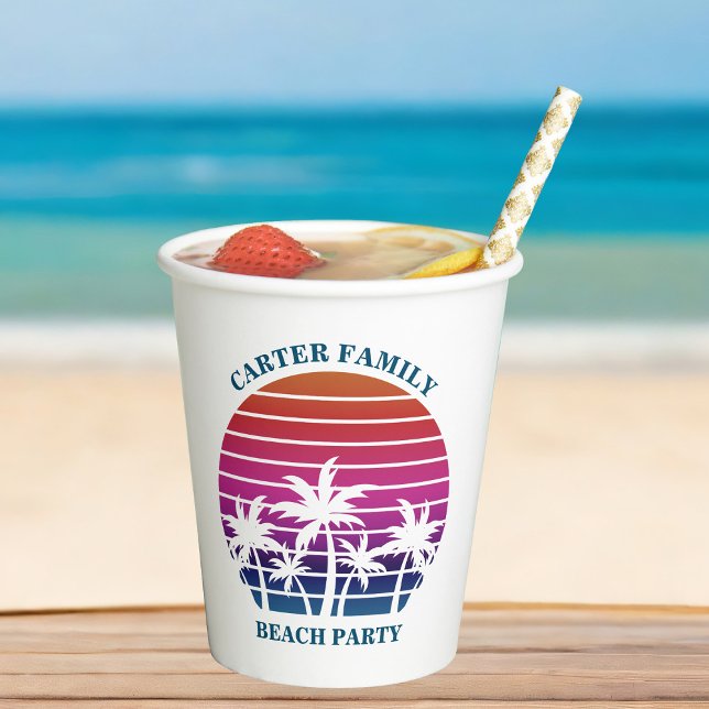 Tropical Island Pink Palm Tree Custom Beach Party Paper Cups (Creator Uploaded)