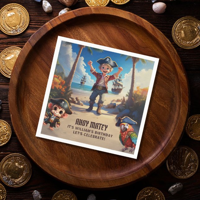 Tropical Island Pirate Boy Birthday Party Napkins (Creator Uploaded)