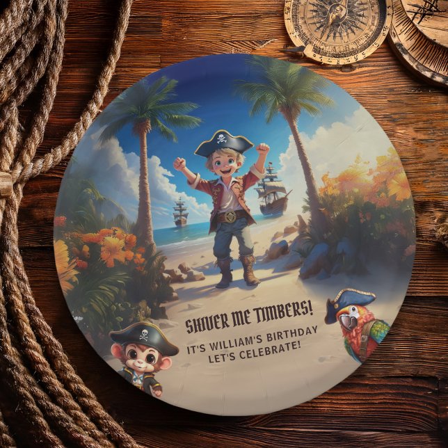 Tropical Island Pirate Boy Birthday Party Paper Plates (Creator Uploaded)