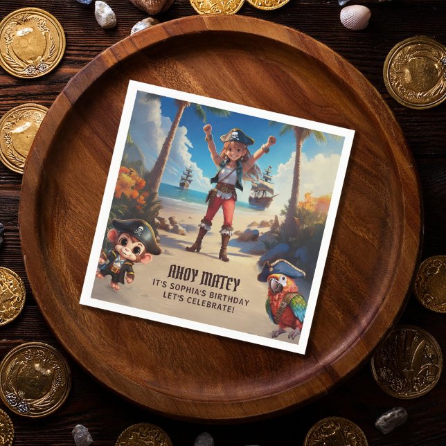 Tropical Island Pirate Girl Birthday Party Napkins (Creator Uploaded)