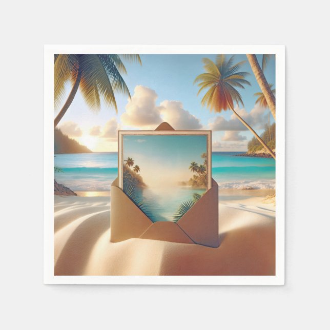 Tropical Island Postcard In Envelope Napkins (Front)
