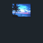 Tropical Island Pretty Pink Blue Sunset Landscape Canvas Print<br><div class="desc">Beautiful nature photography. A stylish and classy photograph of light and dark blue, turquoise, violet, amethyst purple, and pastel pink colored sunset on an exotic Hawaiian island beach with palm trees. A pretty tropical scene for the lover of Hawaii, Caribbean beaches, the ocean, sea, the beauty of the tropics, and...</div>