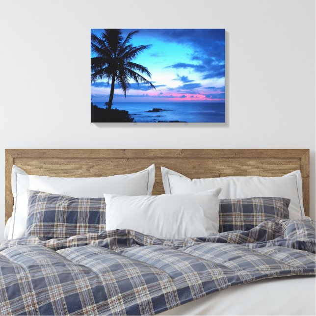 Tropical Island Pretty Pink Blue Sunset Landscape Canvas Print (Insitu(Bedroom))