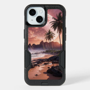 Tropical Island Pretty Pink Blue Sunset Landscape iPhone 15 Case