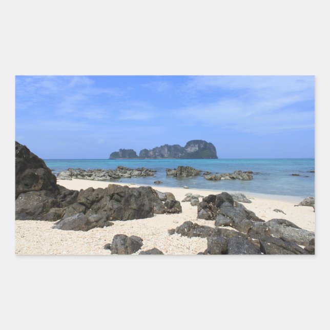 Tropical island rectangular sticker (Front)