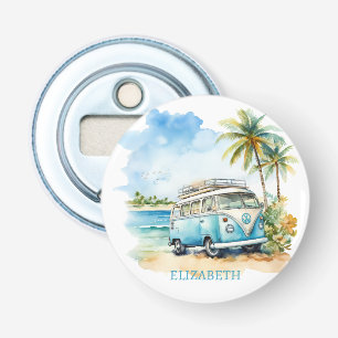 Tropical Island Retro Blue Bus Bottle Opener