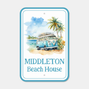 Tropical Island Retro Blue Bus  Metal Sign