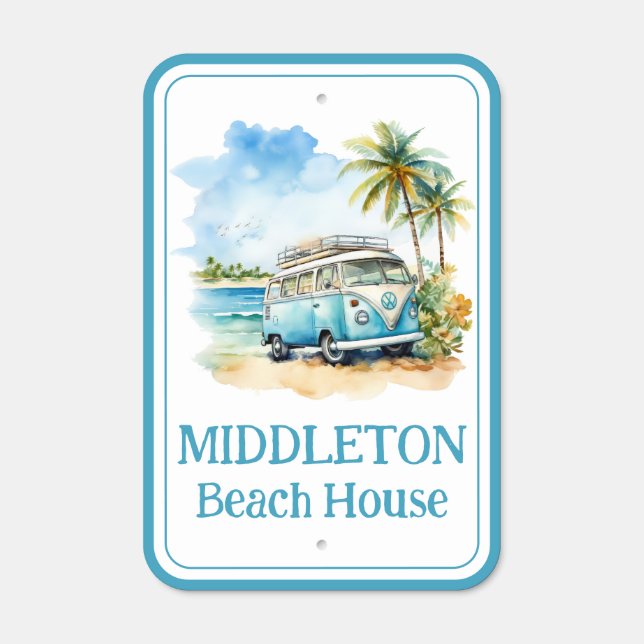 Tropical Island Retro Blue Bus  Metal Sign (Front)