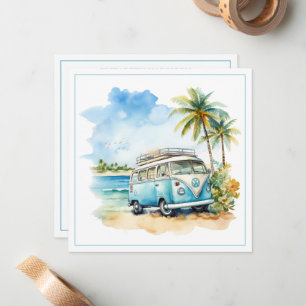 Tropical Island Retro Blue Bus  Note Card