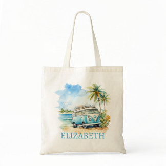 Tropical Island Retro Blue Bus  Tote Bag