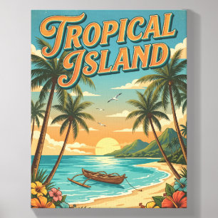 tropical island retro style summer holiday poster canvas photo tile