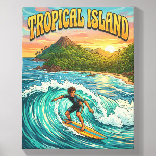 tropical island retro style summer holiday poster canvas photo tile