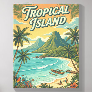 tropical island retro style summer holiday poster canvas photo tile