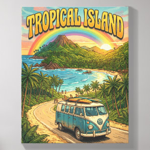 tropical island retro style summer holiday poster canvas photo tile