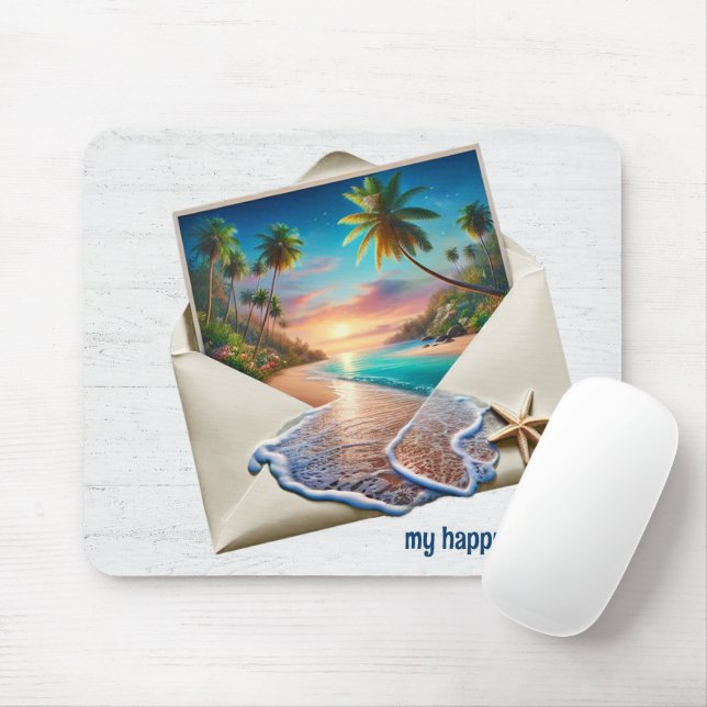 Tropical Island Scene In Envelope Mouse Pad (With Mouse)