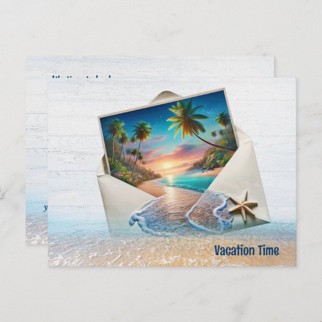 Tropical Island Scene In Envelope Postcard (Front/Back)