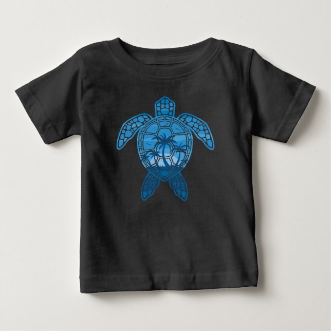 Tropical Island Sea Turtle Design in Blue Baby T-Shirt (Front)