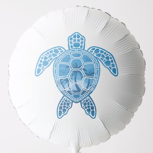 Tropical Island Sea Turtle Design in Blue Balloon