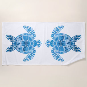 Tropical Island Sea Turtle Design in Blue Beach Towel