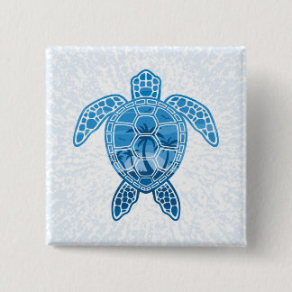 Tropical Island Sea Turtle Design in Blue Button