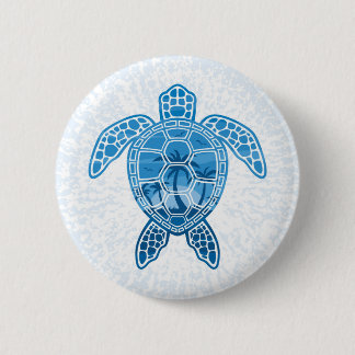 Tropical Island Sea Turtle Design in Blue Button