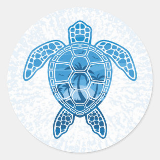Tropical Island Sea Turtle Design in Blue Classic Round Sticker