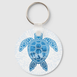 Tropical Island Sea Turtle Design in Blue Keychain