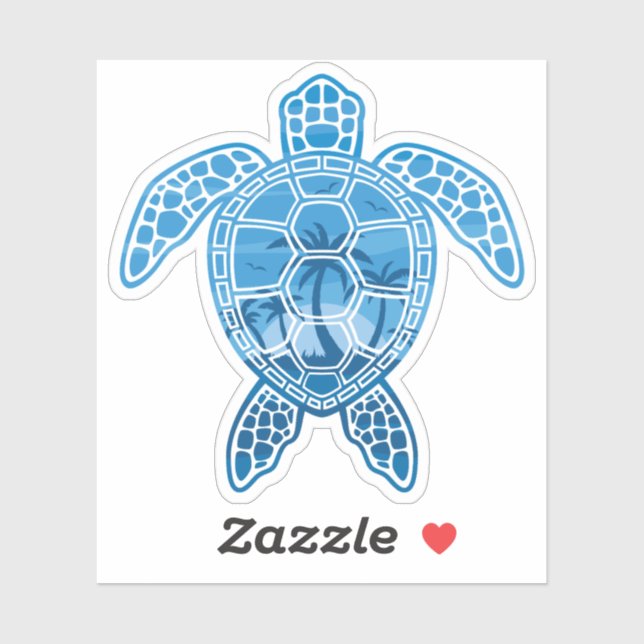 Tropical Island Sea Turtle Design in Blue Sticker (Sheet)