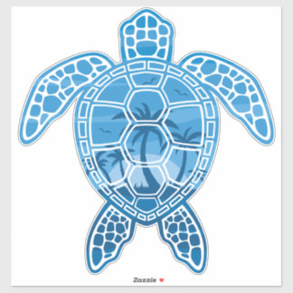 Tropical Island Sea Turtle Design in Blue Sticker