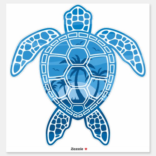 Tropical Island Sea Turtle Design in Blue Sticker