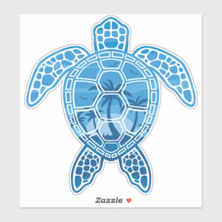 Tropical Island Sea Turtle Design in Blue Sticker