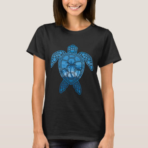 Tropical Island Sea Turtle Design in Blue T-Shirt