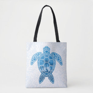 Tropical Island Sea Turtle Design in Blue Tote Bag