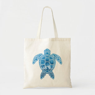 Tropical Island Sea Turtle Design in Blue Tote Bag