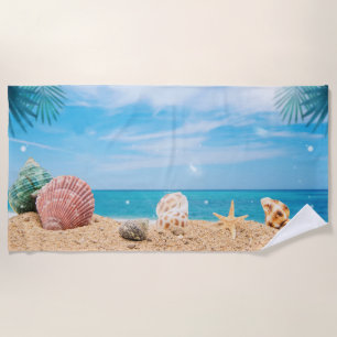 Tropical Island Seashells Turquoise Water Beach Towel
