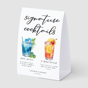Tropical Island Signature Cocktails Wedding Menu Paper Table Tent