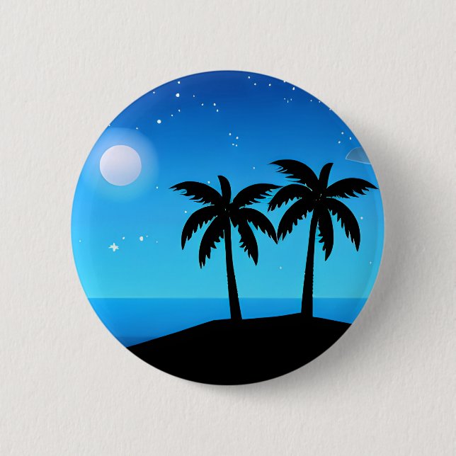 Tropical Island Silhouette with Moon and Stars Button (Front)