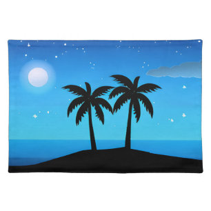 Tropical Island Silhouette with Moon and Stars Cloth Placemat