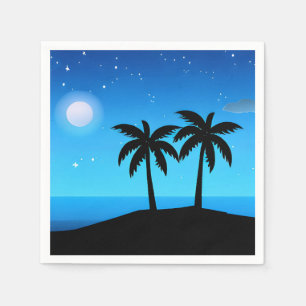 Tropical Island Silhouette with Moon and Stars Napkins