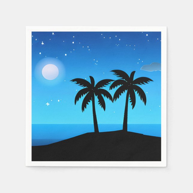 Tropical Island Silhouette with Moon and Stars    Napkins (Front)