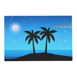 Tropical Island Silhouette with Moon and Stars    Placemat