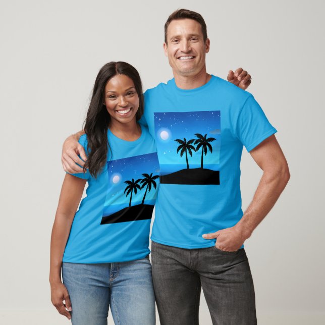Tropical Island Silhouette with Moon and Stars T-Shirt (Unisex)