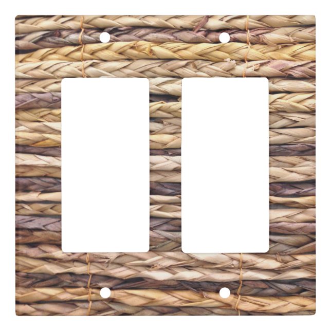 tropical island style beach rustic woven wicker light switch cover (Front)
